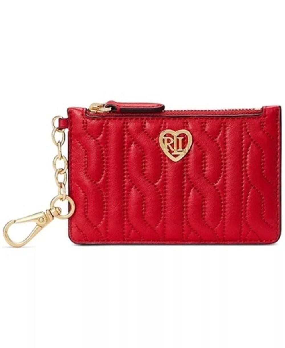 Ralph Lauren Quilted "Nappa" Leather Zip Card Case in Martin Red